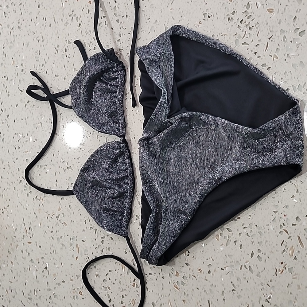Black and silver sparkle bikini